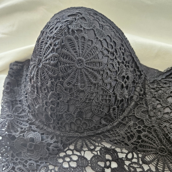 Black Crochet Lace Bustier Corset Top XXL Strapless Longline Sweetheart - Picture 10 of 16